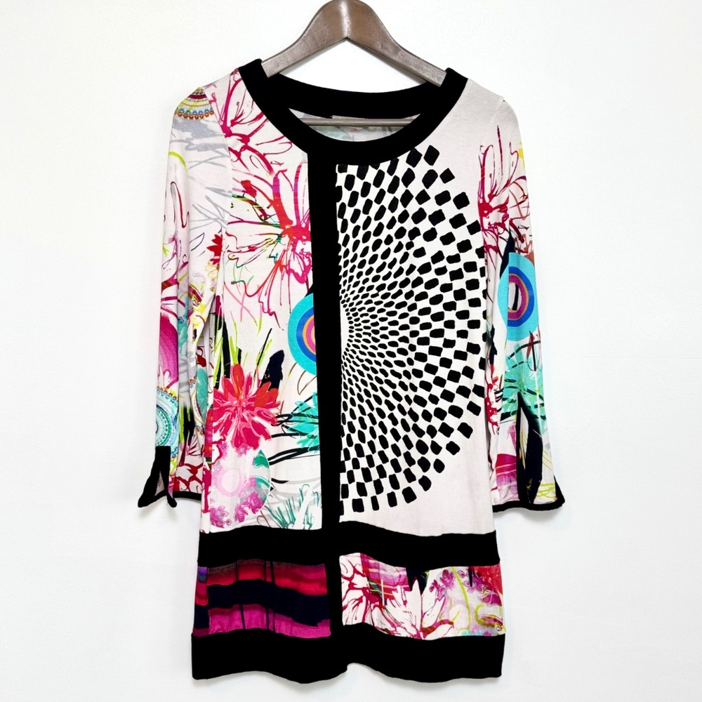 Dolcezza Tunic Tee 3/4 Length Sleeves Women's Abstract Art to Wear Mod Size XS/S